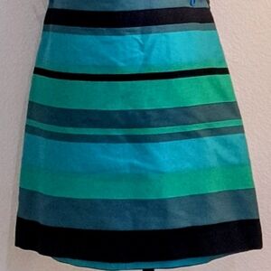 LOFT Teal & Black Striped A-Line Skirt